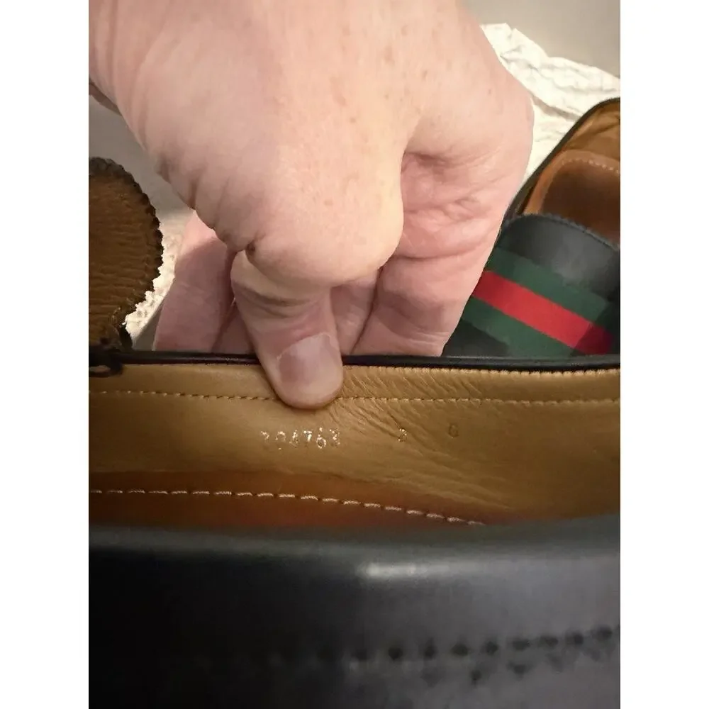 Men's GUCCI 'Miro' Web Black Leather Loafers Size US 8 - G GUCCI Driving
